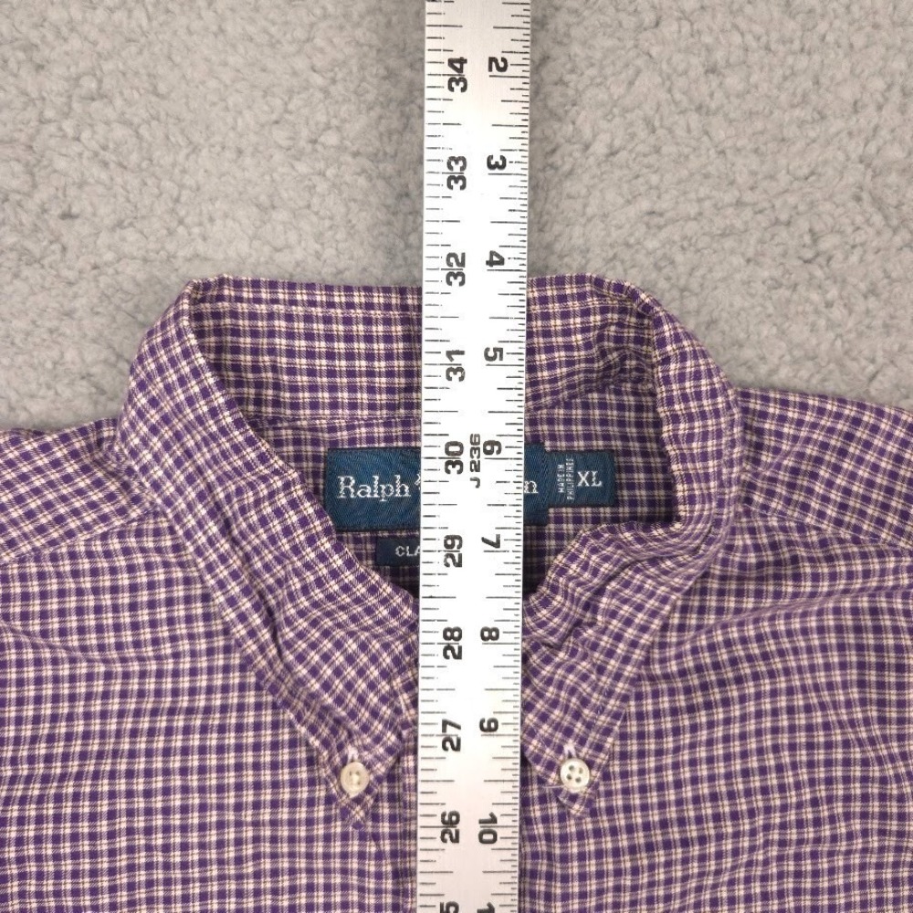 Ralph Lauren Button Down Shirt Men XL Purple Micro Plaid Classic Fit Long Sleeve - Picture 4 of 10